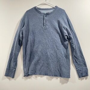 LL Bean Mens Blue Heather Henley Long Sleeve Wool Blend Shirt Size L Regular